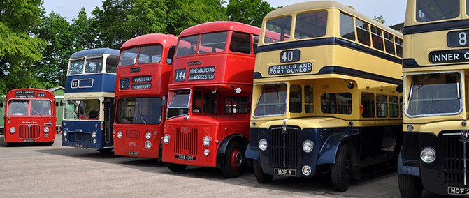 A row of classic buses