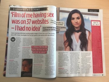 Media coverage for the Revenge Porn Helpline in Closer magazine