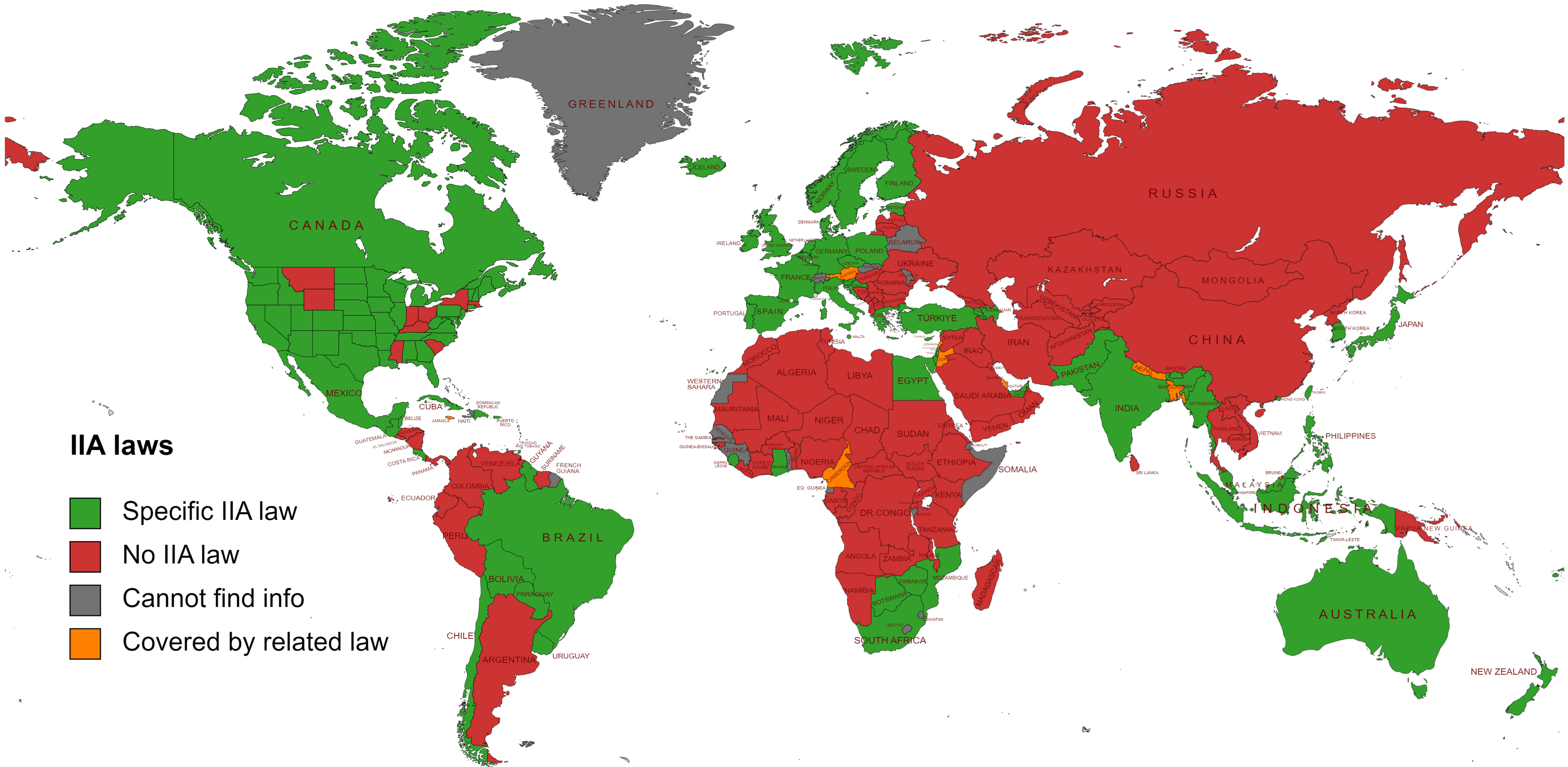 Map of the world showing favourability of policy